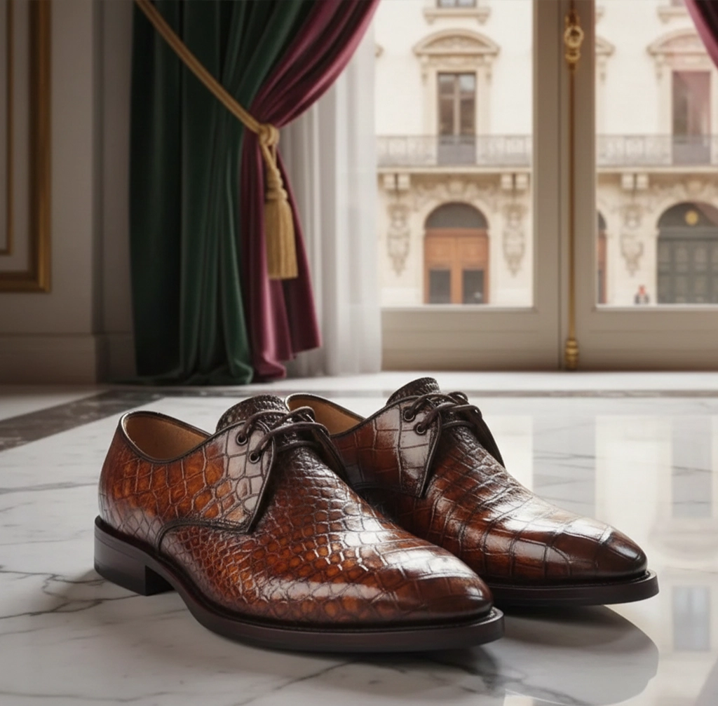 Cognac Croco Derby - Luxury Heritage